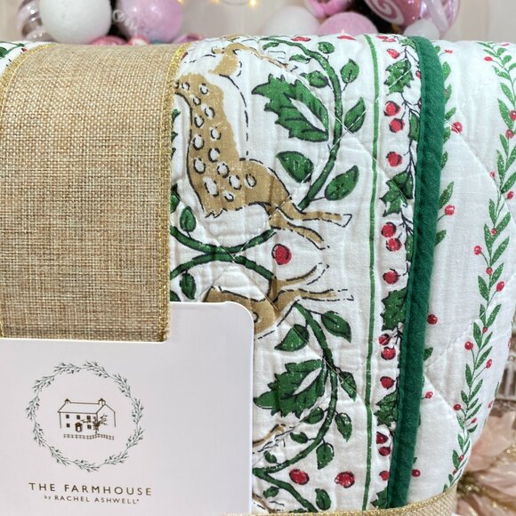 THE FARMHOUSE RACHEL ASHWELL Holiday Holly Berry Reindeer F/Queen Quilt 3PC Set - Picture 4 of 7
